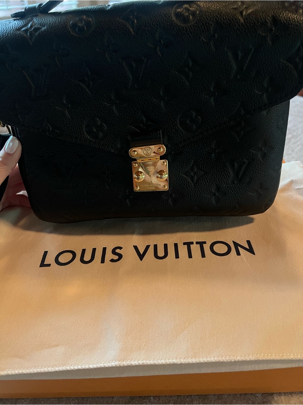 Louis Vuitton Métis Black Monogram Embossed Crossbody Bag with Gold Hardware